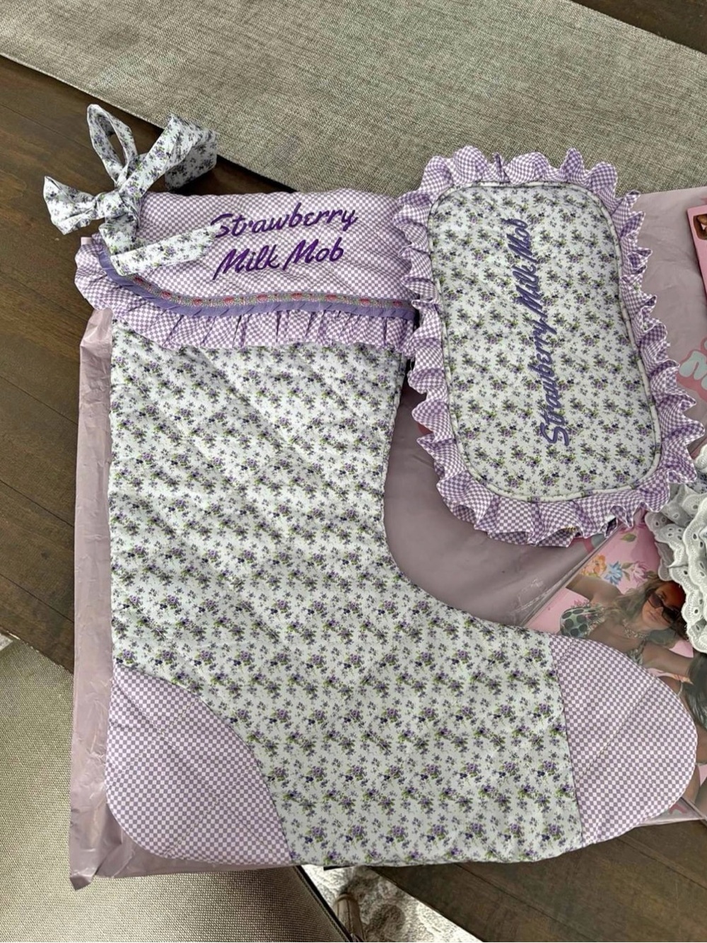 Strawberry Milk Mob Lavender Floral limited edition Christmas stocking